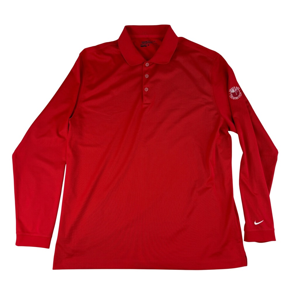 Nike Golf Polo Shirt Mens XL Red Long Sleeve Dri-FIT Green Bay Country Club